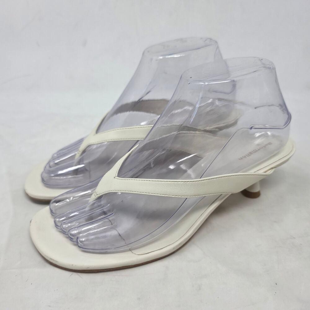 Reformation White Square Toe Kitten Heel Slide Sandals Women's 7.5